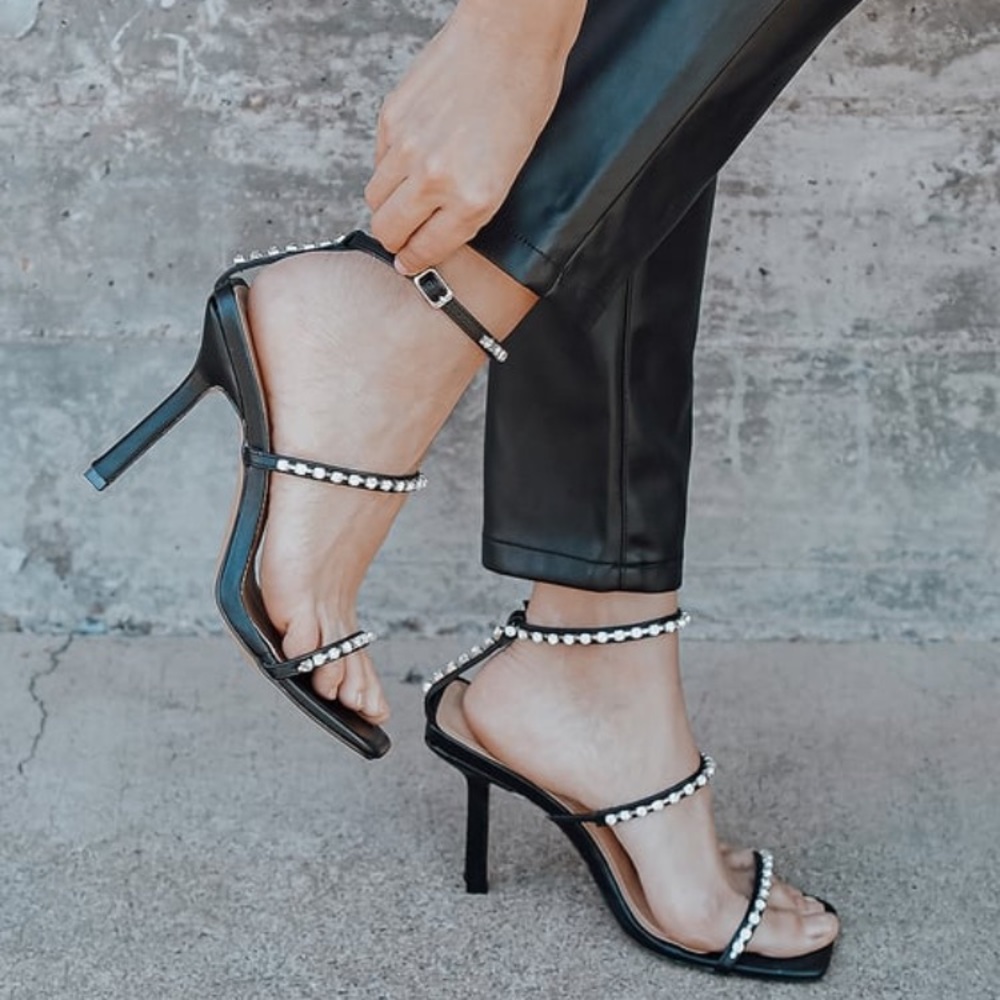 Lulu’s Mika Black Rhinestone High Heel Sandals